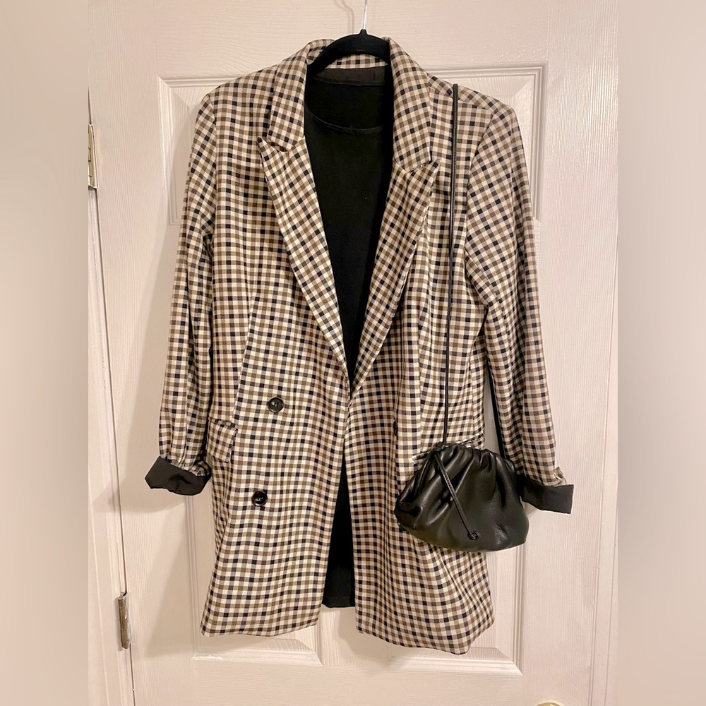 Rachel Zoe Oversized Gingham Blazer Jacket
